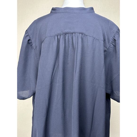 Lands' End Women's 24W Navy Blue 100% Polyester Short Sleeves Hidden Buttons - Picture 6 of 16